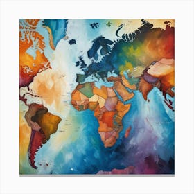 World Map Watercolor Painting Canvas Print