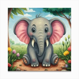 Cartoon Elephant In The Forest Canvas Print