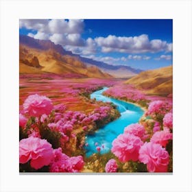 Pink Flowers In The Valley 1 Canvas Print