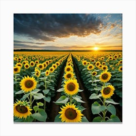 Sunflower Field At Sunset 1 Canvas Print