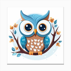 Cartoon Blue & Brown Owl Canvas Print