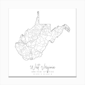 West Virginia Minimal Street Map Square Canvas Print