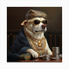 Dog With Money Canvas Print