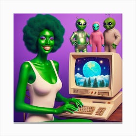Aliens On A Computer Canvas Print