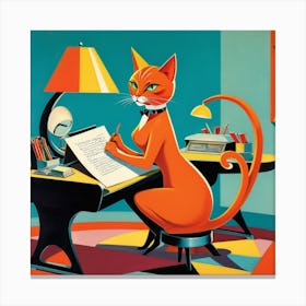 Orange Cat Writing Canvas Print