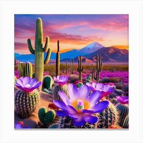 Cactus Flowers At Sunset Canvas Print