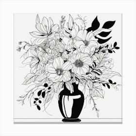 Black And White Drawing Of Flowers Canvas Print