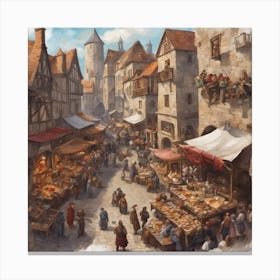 187040 Medieval Market Square With Vendors Selling Goods, Xl 1024 V1 0 Canvas Print