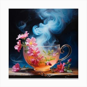 Tea Cup With Flowers Canvas Print