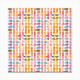 Gingham Vichy Yellow Square Canvas Print