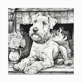 Cozy Fireplace And Airedale Canvas Print