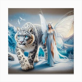 Snow Leopard and the Fairy  Canvas Print