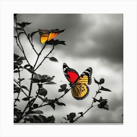 Two Butterflies On A Branch Canvas Print