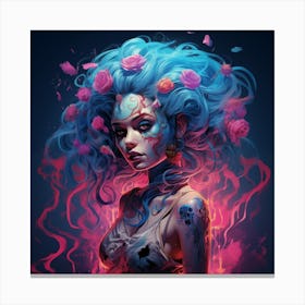 The Woman Has Zombie Style Hair Pink Outfit And Flowers  Canvas Print