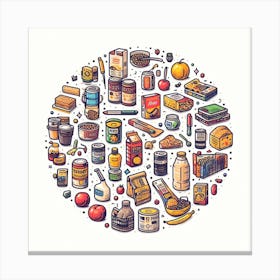 Food Items In A Circle Canvas Print