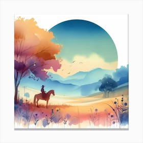 Watercolor Landscape With A Horse Canvas Print