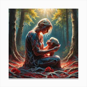 Mother And Child In The Forest 1 Canvas Print