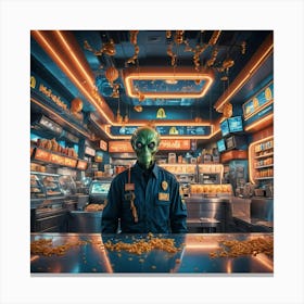 Alien In A Fast Food Restaurant Canvas Print