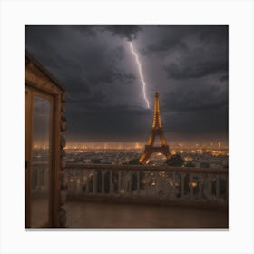 Lightning Over The Eiffel Tower Canvas Print
