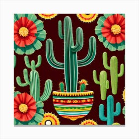 Mexican Cactus Pattern 17 Canvas Print