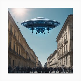Ufo Flying Over A City Canvas Print