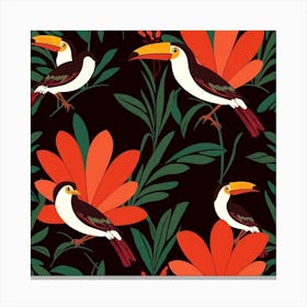 Toucans And Flowers Canvas Print