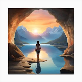 Woman Looking Out Of A Cave Canvas Print