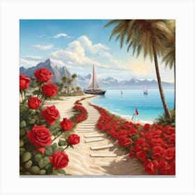 Red Roses On The Beach 1 Canvas Print