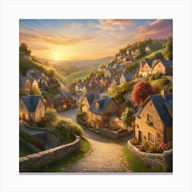 Village At Sunset City art print Canvas Print