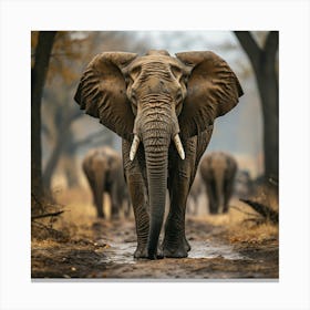 Elephants In The Rain Forest Canvas Print