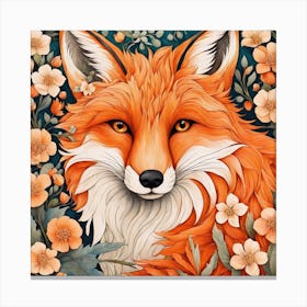Floral Fox Portrait Painting (3) Canvas Print