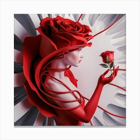 Enveloped in Crimson A Minimalist Fusion of Woman and Rose 2 Canvas Print