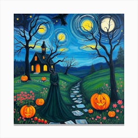 Halloween Night At The Pumpkin Patch Canvas Print