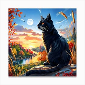 Black Cat Moonrise Canvas Print