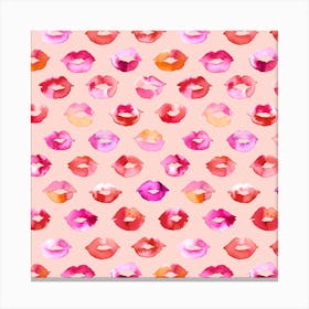 Sweet Kisses Pink Lips Square Canvas Print