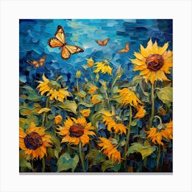 Sunflowers And Butterflies 6 Canvas Print