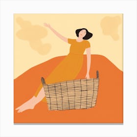 Illustration Of A Woman In A Basket 2 Canvas Print