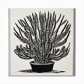 Resilient Beauty A Stunning Linocut Cactus (7) Canvas Print