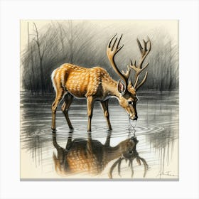 Deer In Water 16 Canvas Print