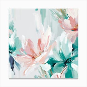 Abstract Botandical With Shades Of Blush Pink Pale Blue And Mint Green Bold Colours Canvas Print