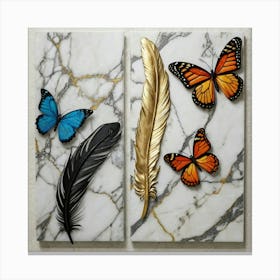 Two Butterflies On Marble Canvas Print