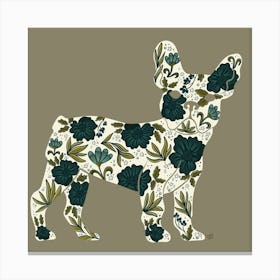 Green Floral Frenchie Canvas Print