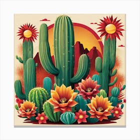 Cactus And Flowers Canvas Print