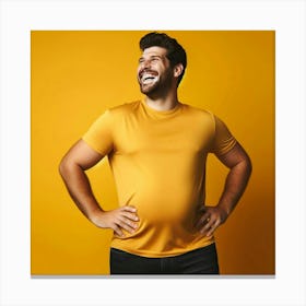 Happy Man Smiling On Yellow Background Canvas Print