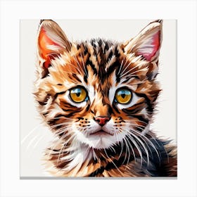 Tabby Kitten Digital Watercolor Portrait 1 Canvas Print