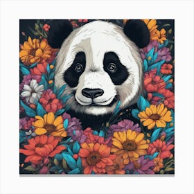 Panda Bear In Flowers Canvas Print