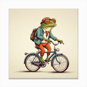 Frog Riding A Bicycle Canvas Print