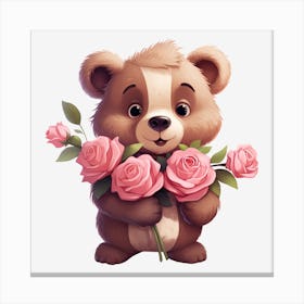 Teddy Bear With Roses 6 Canvas Print