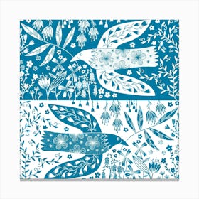 Peace Doves And Flowers Teal Canvas Print