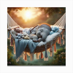 Baby Elephant Sleeping In A Hammock 2 Canvas Print